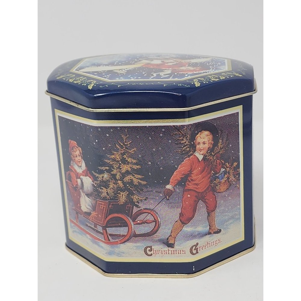 The Tin Box Company Of‎ America Small Octogon Christmas Tin By Wood River - Picture 2 of 11